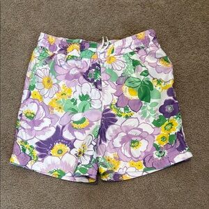 Janie and Jack Purple and Green Swim Trunks Floral Design